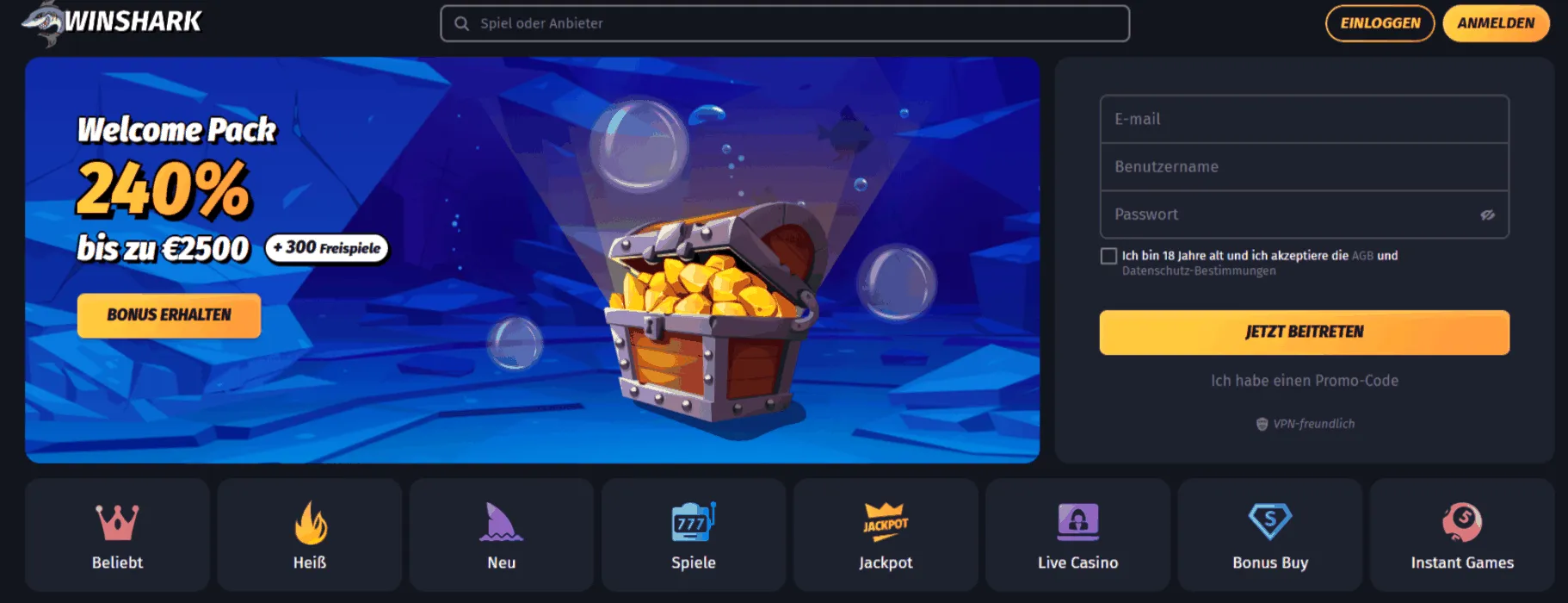 Winshark Casino Startseite